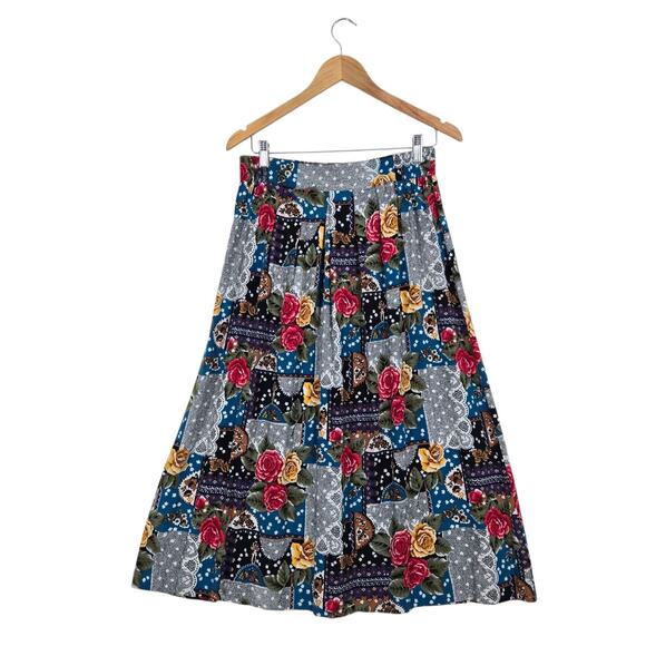 Norton MCNaughton Pleated Midi Maxi Skirt 12 Multicolor Mixed Print Pull On Boho - Picture 1 of 11